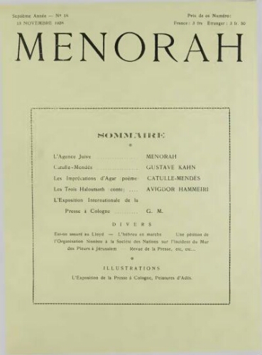 Menorah : L’Illustration Juive Vol.07 N°18 (15 nov. 1928)